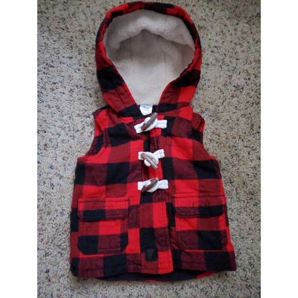 Boys 9 mo. Red/black buffalo plaid Carter's vest - Picture 1 of 3
